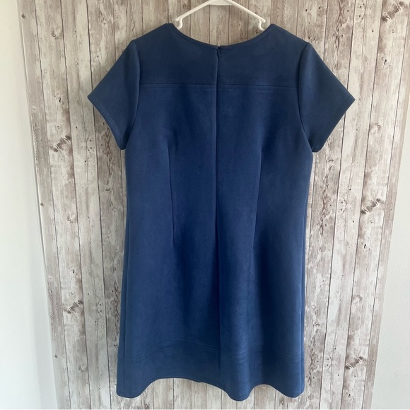 Jude Connally Blue Sheath Mini Dress Crew Neck Faux Suede Large - Picture 2 of 4